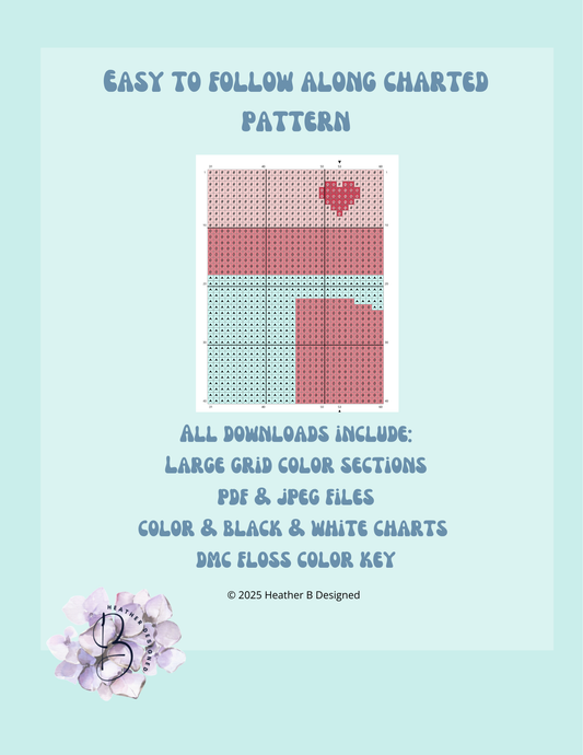 Heart Letter B Digital Needlepoint Chart | Digital Stitch Chart PDF for Needlepoint Canvas