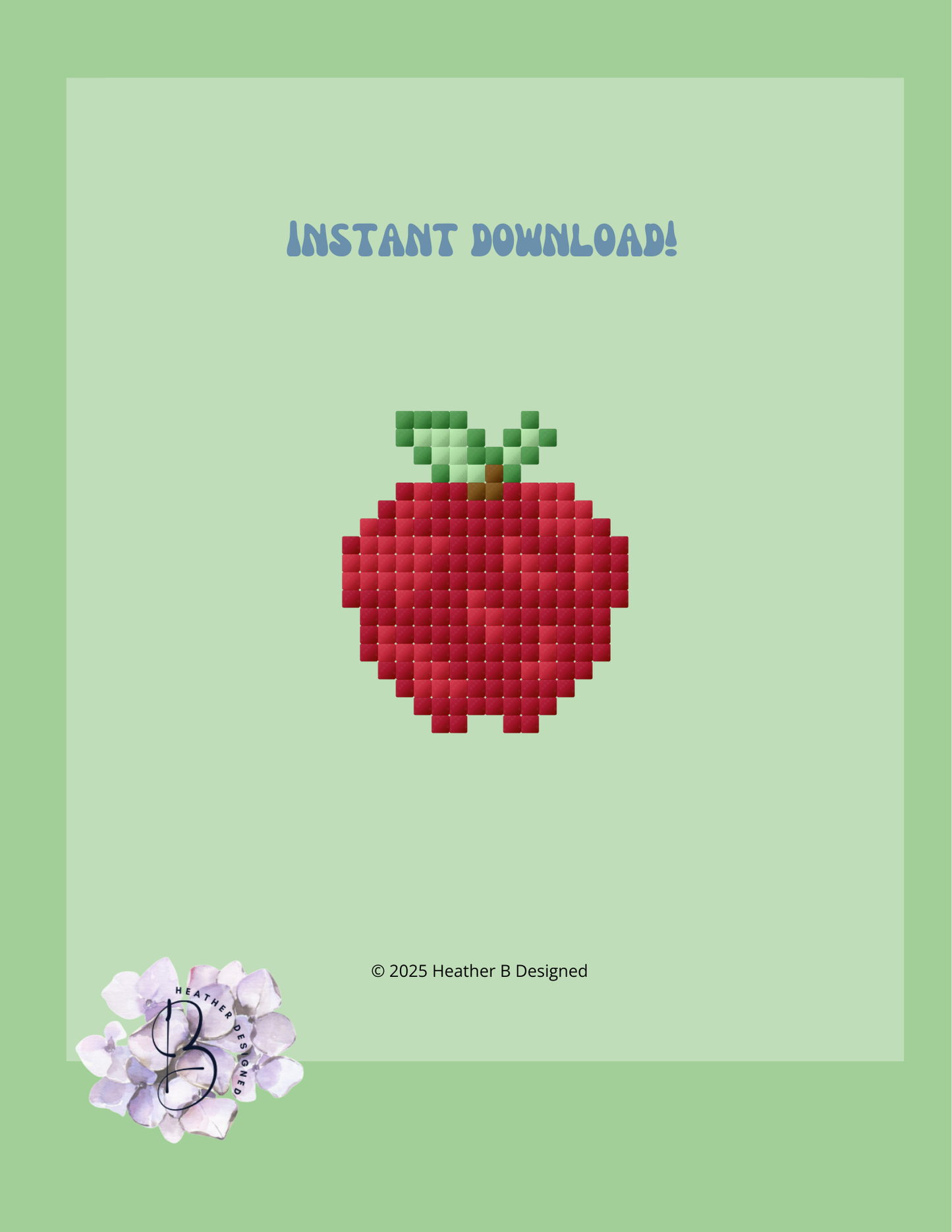 Apple Digital Needlepoint Chart | Digital Stitch Chart PDF for Needlepoint Canvas