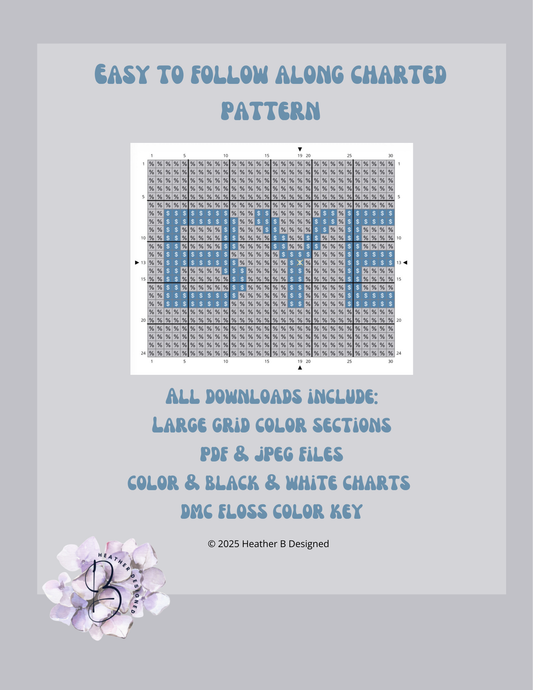 BYE Blue Luggage Tag Digital Needlepoint Chart | Digital Stitch Chart PDF for Needlepoint Canvas
