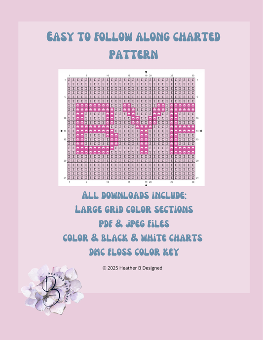 BYE Fuchsia Luggage Tag Digital Needlepoint Chart | Digital Stitch Chart PDF for Needlepoint Canvas