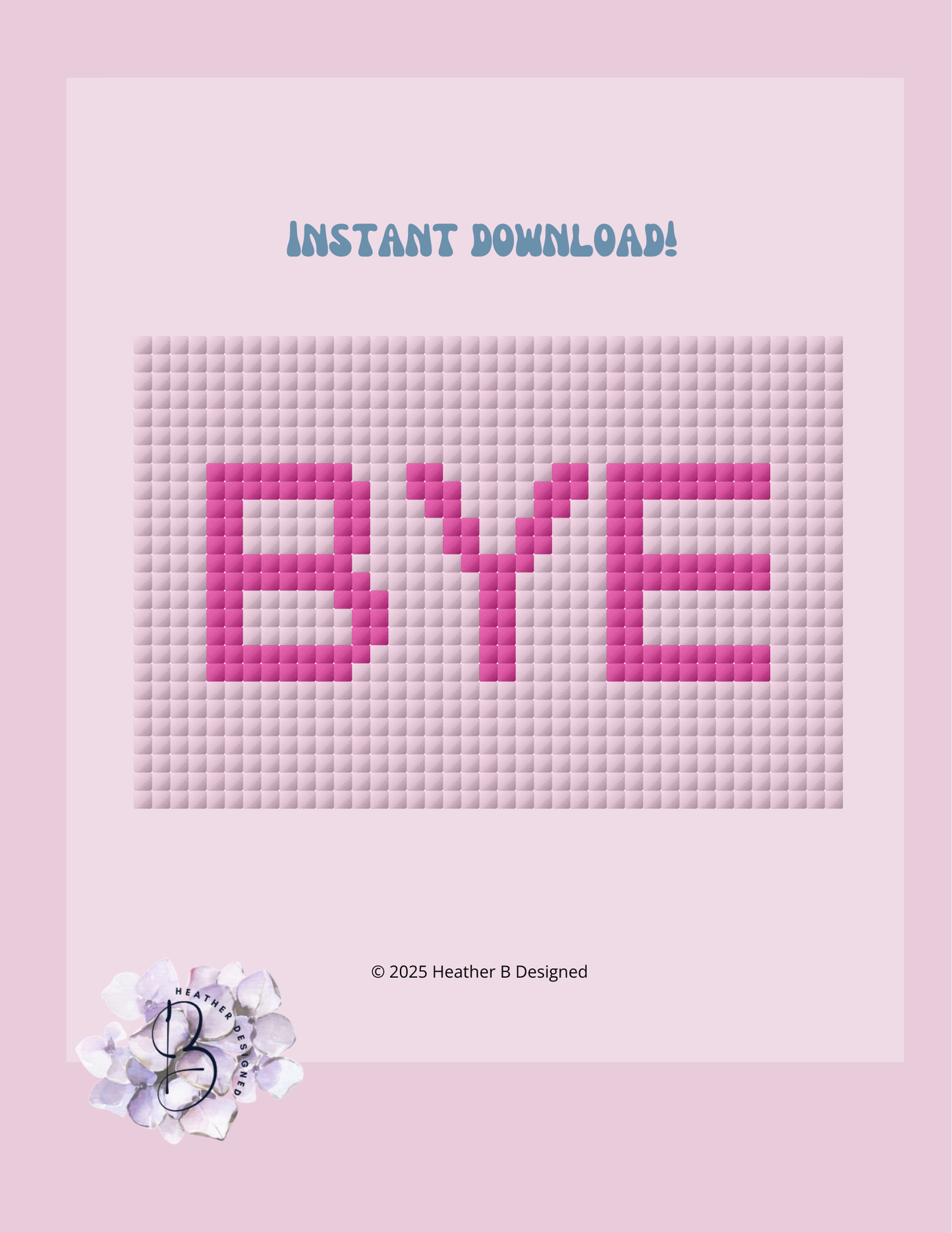 BYE Fuchsia Luggage Tag Digital Needlepoint Chart | Digital Stitch Chart PDF for Needlepoint Canvas
