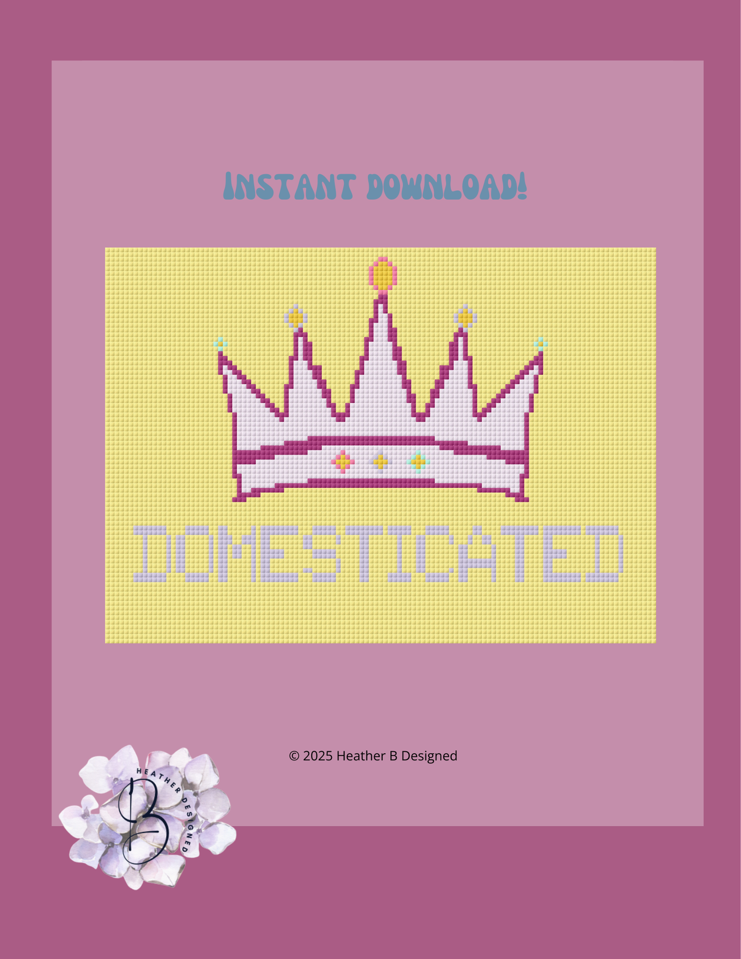 Domesticated Crown Digital Needlepoint Chart | Digital Stitch Chart PDF for Needlepoint Canvas