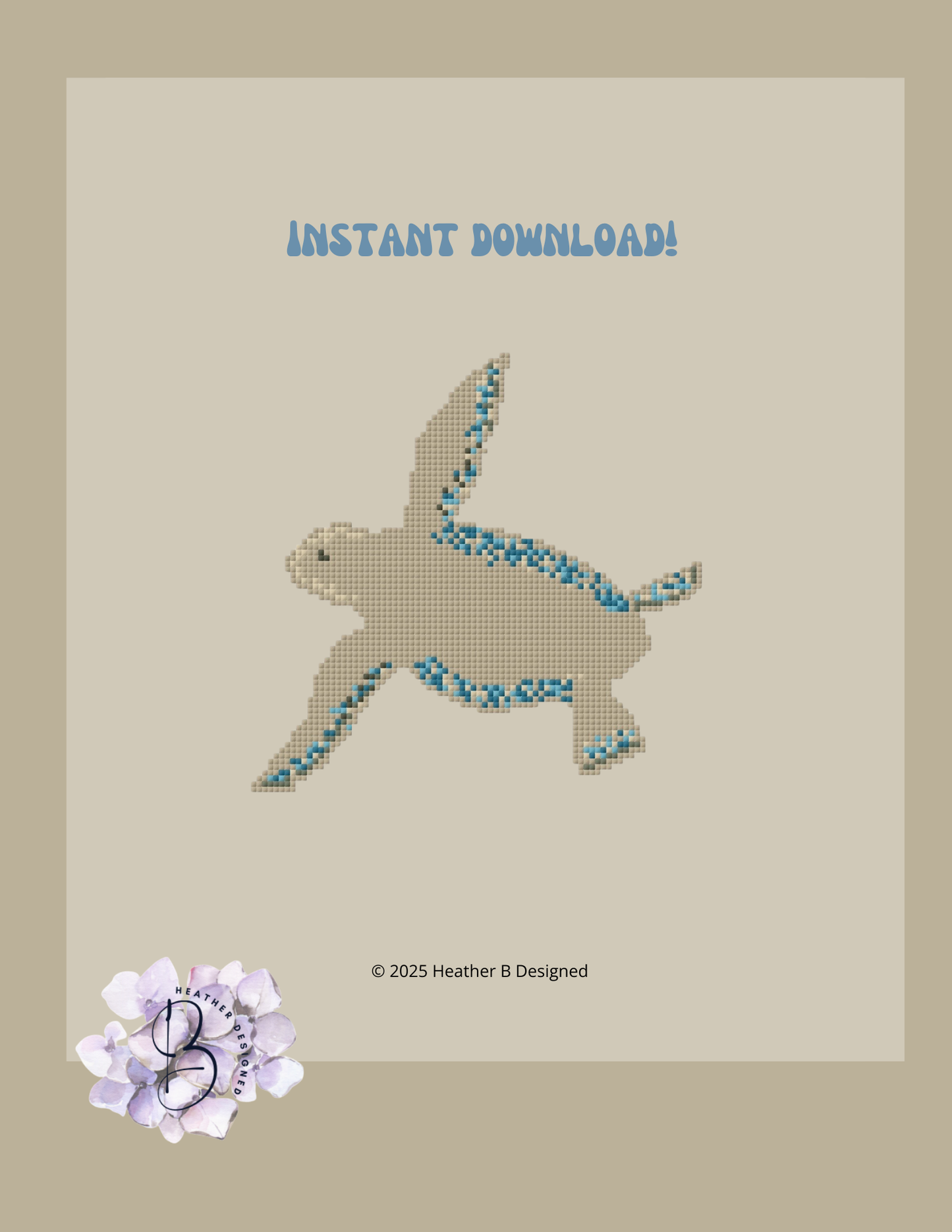 Turtle Digital Needlepoint Chart | Digital Stitch Chart PDF for Needlepoint Canvas