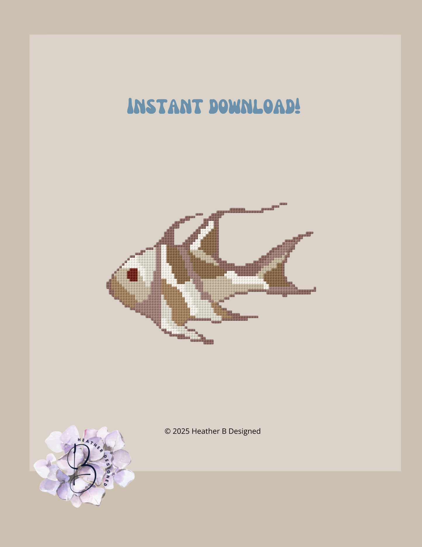 Brown Fish Digital Needlepoint Chart | Digital Stitch Chart PDF for Needlepoint Canvas