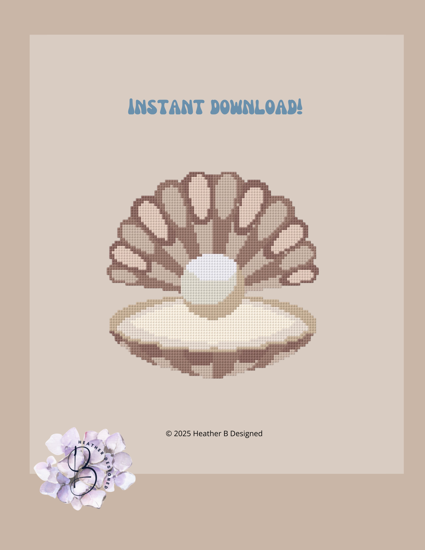 Beige Clam Digital Needlepoint Chart | Digital Stitch Chart PDF for Needlepoint Canvas