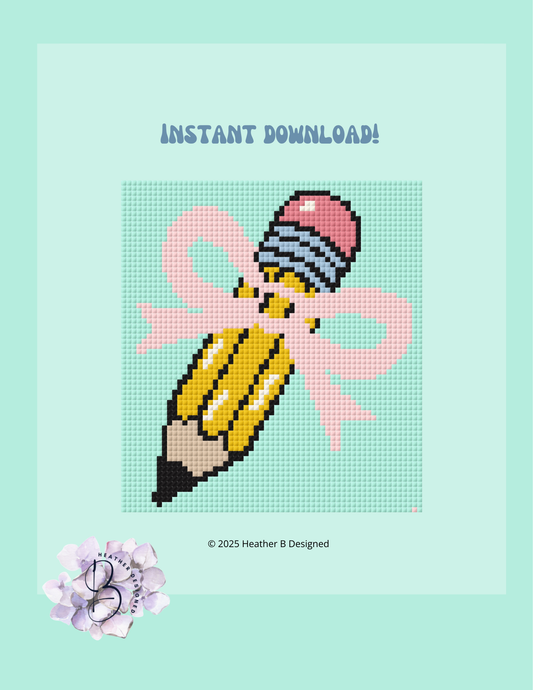 Pencil Bow Digital Needlepoint Chart | Digital Stitch Chart PDF for Needlepoint Canvas