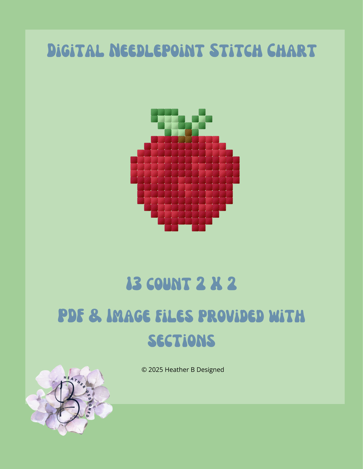 Apple Digital Needlepoint Chart | Digital Stitch Chart PDF for Needlepoint Canvas