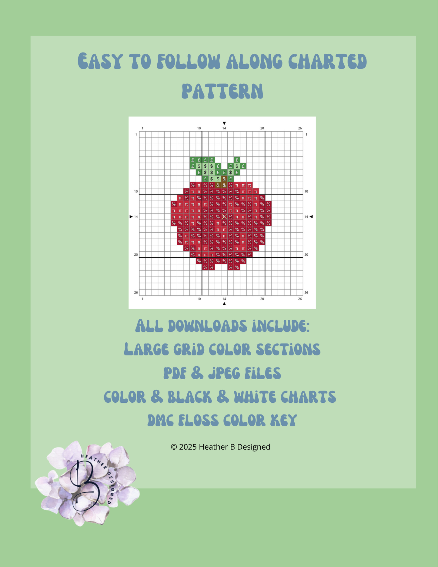 Apple Digital Needlepoint Chart | Digital Stitch Chart PDF for Needlepoint Canvas