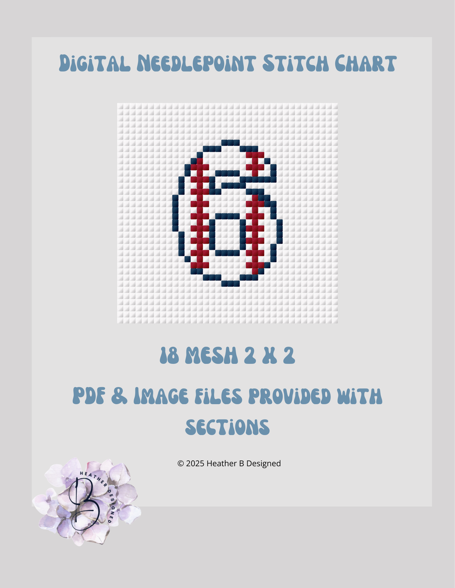 Baseball Number Digital Needlepoint Chart | Digital Stitch Chart PDF for Needlepoint Canvas