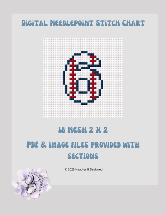 Baseball Number Digital Needlepoint Chart | Digital Stitch Chart PDF for Needlepoint Canvas