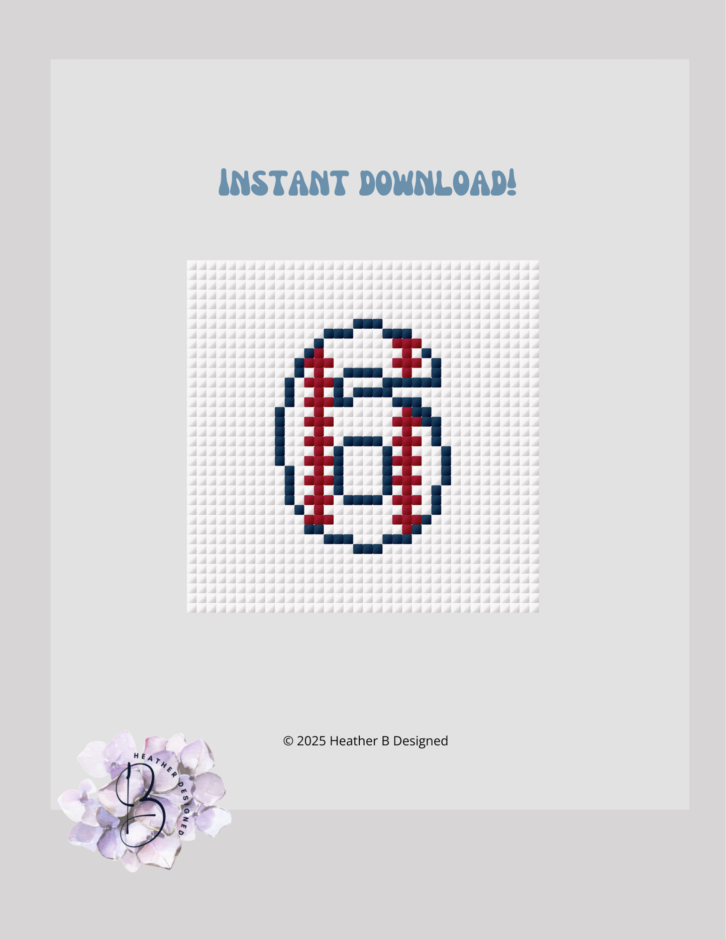 Baseball Number Digital Needlepoint Chart | Digital Stitch Chart PDF for Needlepoint Canvas