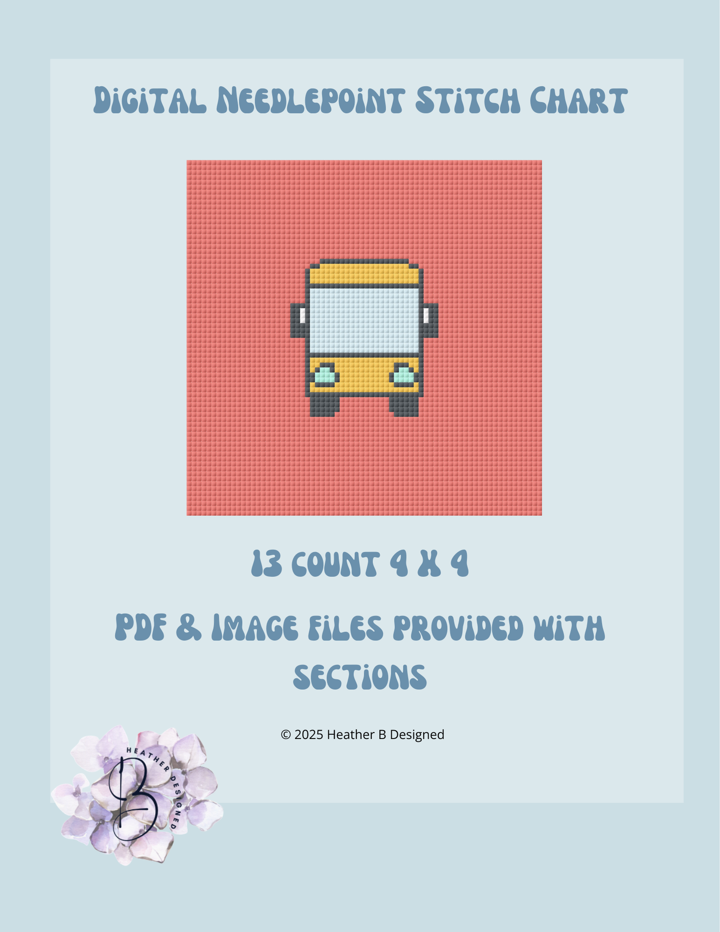 Bus Digital Needlepoint Chart | Digital Stitch Chart PDF for Needlepoint Canvas