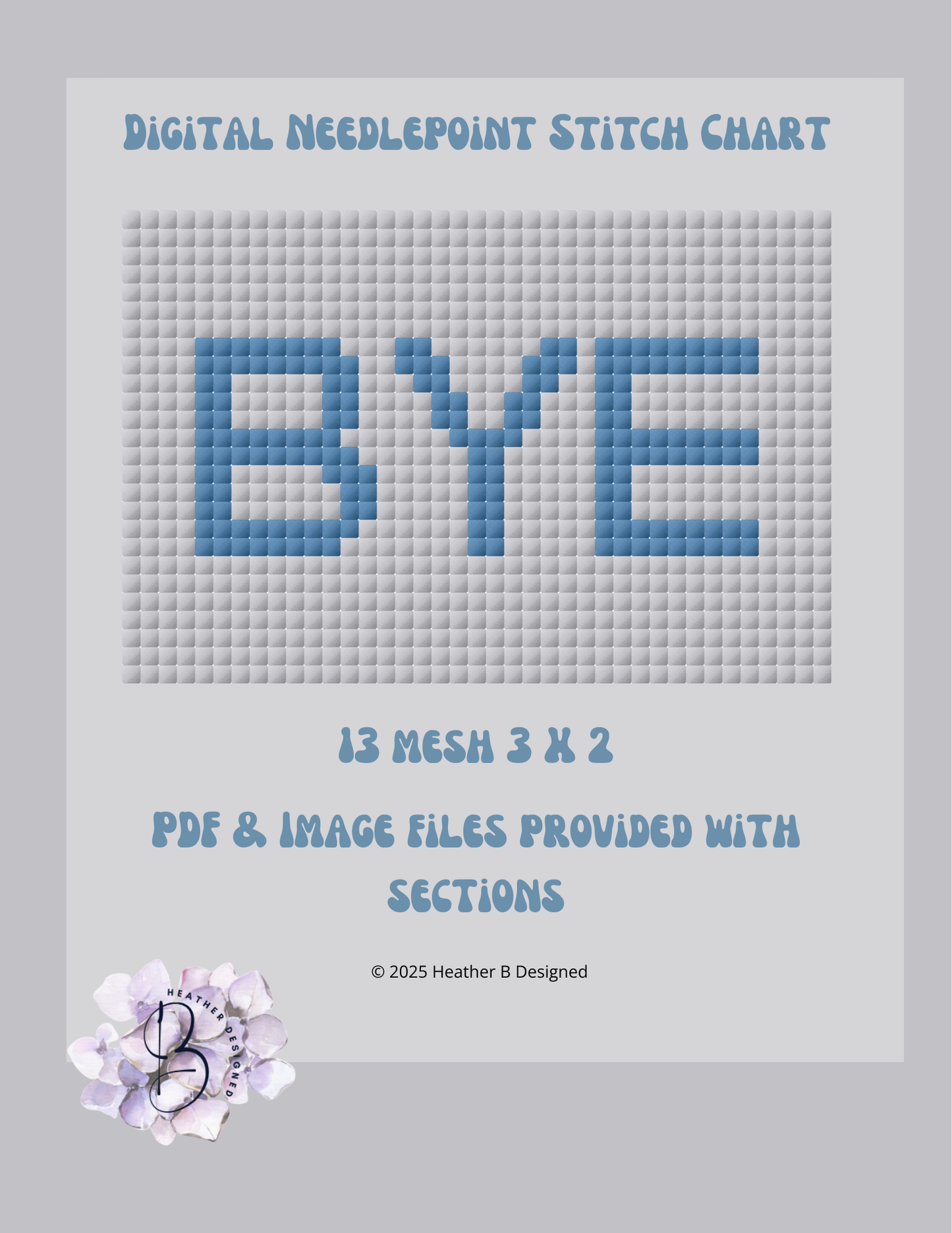 BYE Blue Luggage Tag Digital Needlepoint Chart | Digital Stitch Chart PDF for Needlepoint Canvas