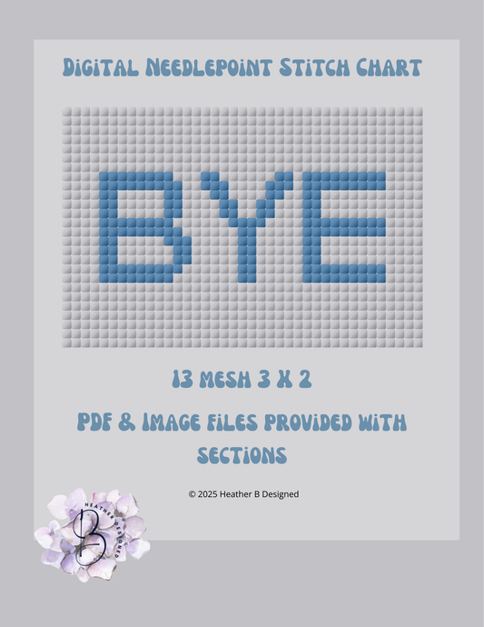 BYE Blue Luggage Tag Digital Needlepoint Chart | Digital Stitch Chart PDF for Needlepoint Canvas
