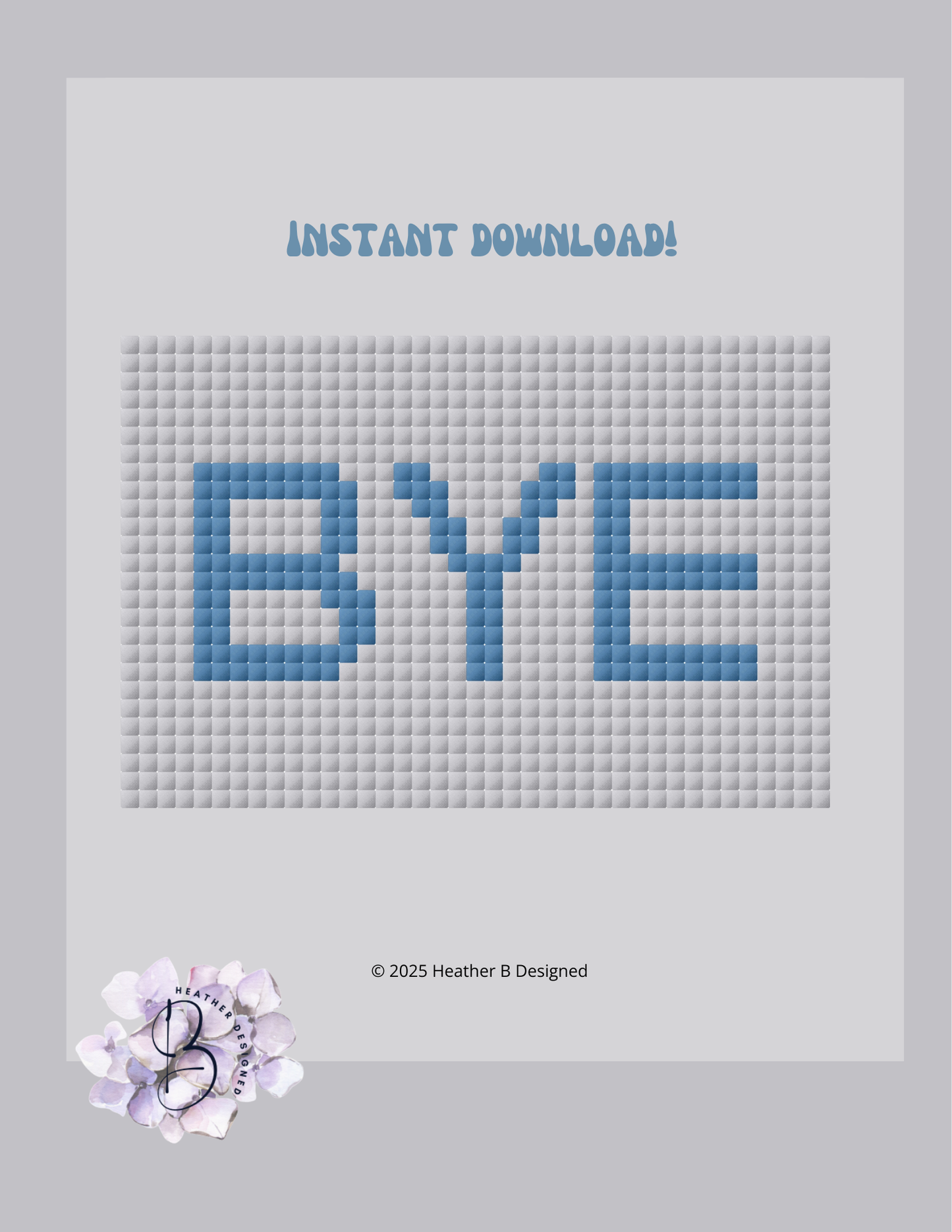 BYE Blue Luggage Tag Digital Needlepoint Chart | Digital Stitch Chart PDF for Needlepoint Canvas