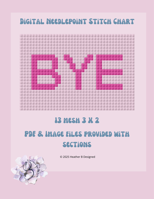 BYE Fuchsia Luggage Tag Digital Needlepoint Chart | Digital Stitch Chart PDF for Needlepoint Canvas