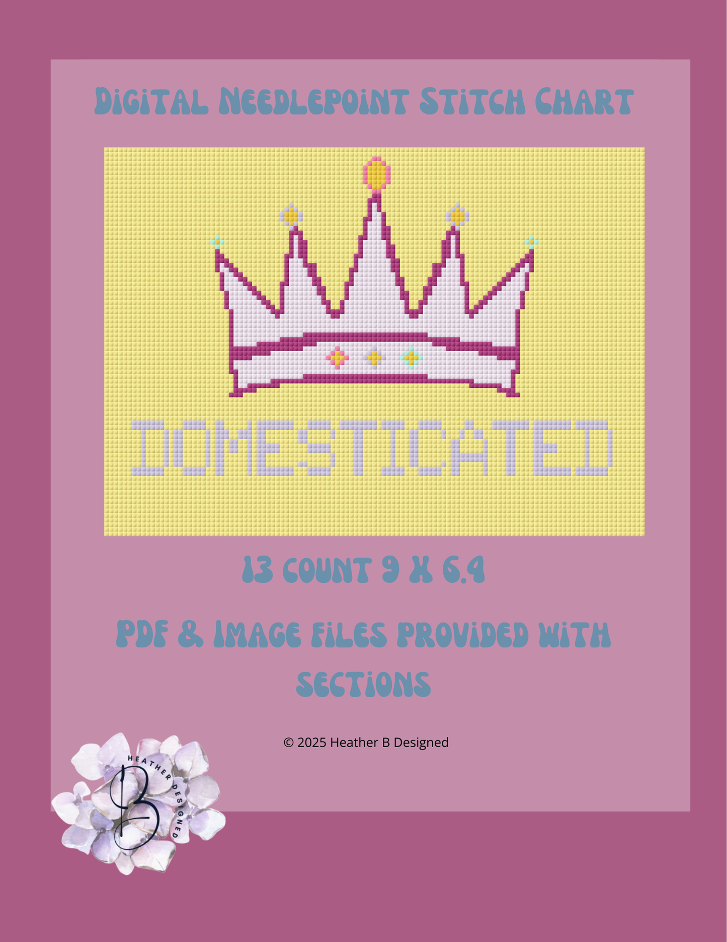 Domesticated Crown Digital Needlepoint Chart | Digital Stitch Chart PDF for Needlepoint Canvas