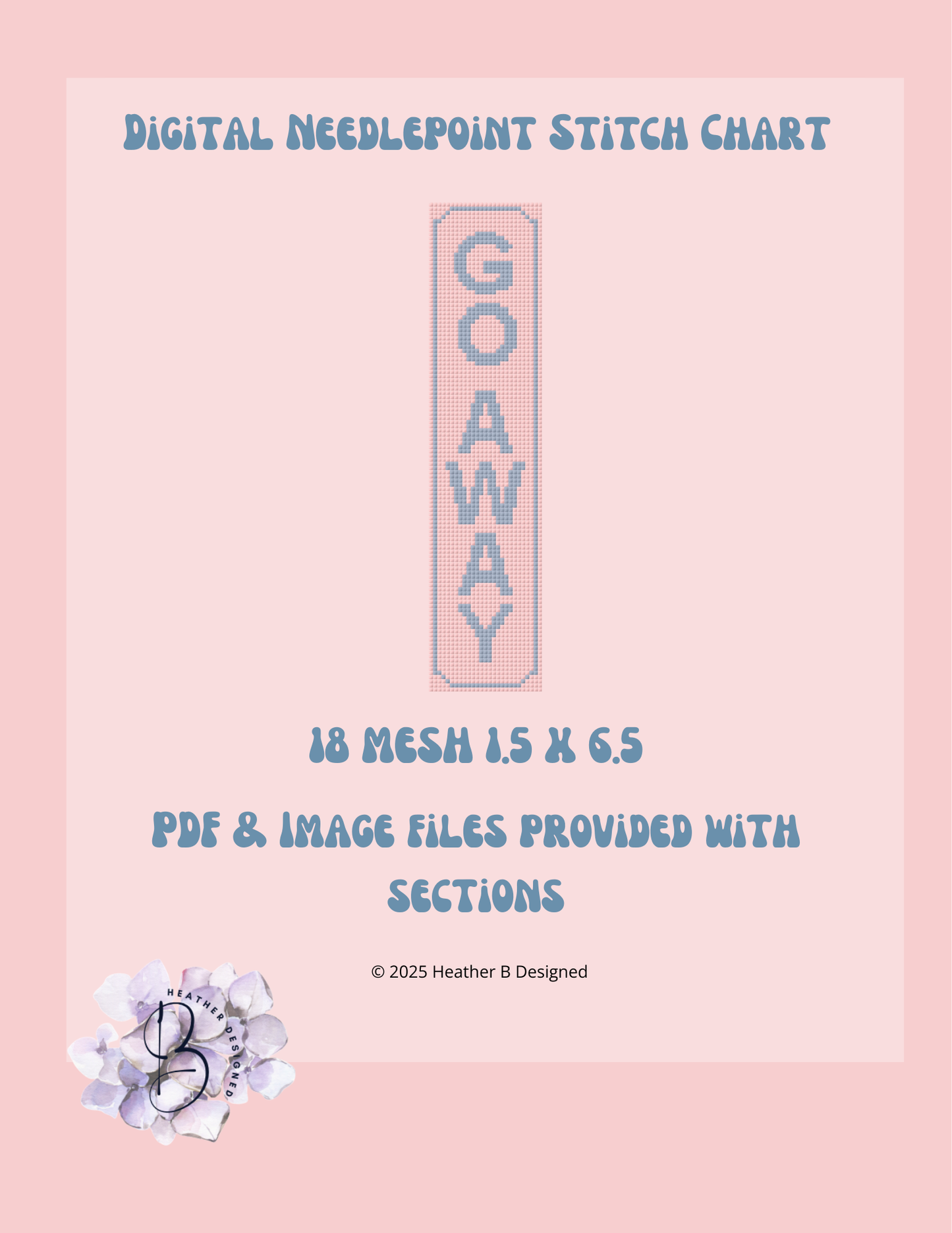 Go Away Bookmark Digital Needlepoint Chart | Digital Stitch Chart PDF for Needlepoint Canvas
