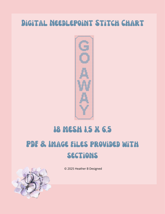 Go Away Bookmark Digital Needlepoint Chart | Digital Stitch Chart PDF for Needlepoint Canvas