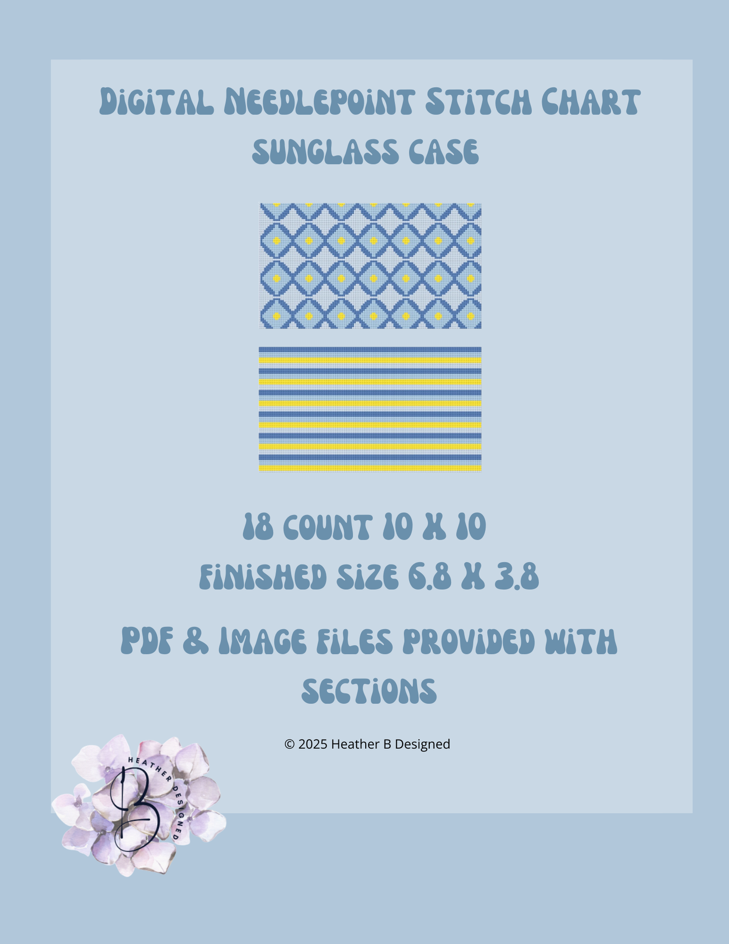 Sunglass Case Blue Yellow Digital Needlepoint Chart | Digital Stitch Chart PDF for Needlepoint Canvas