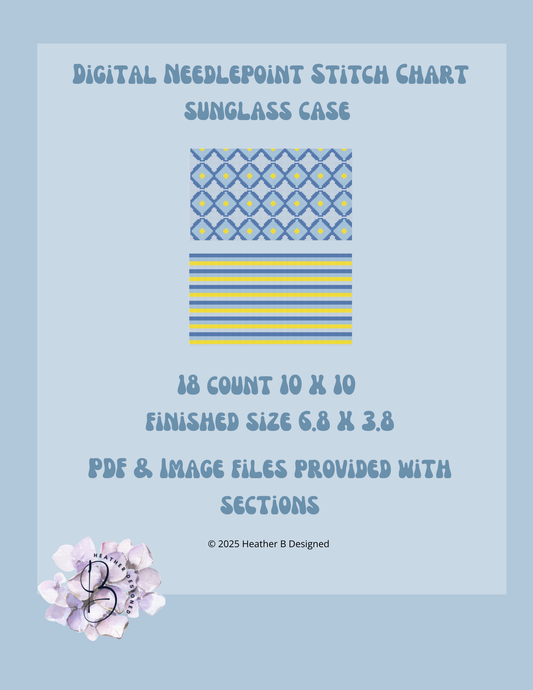 Sunglass Case Blue Yellow Digital Needlepoint Chart | Digital Stitch Chart PDF for Needlepoint Canvas