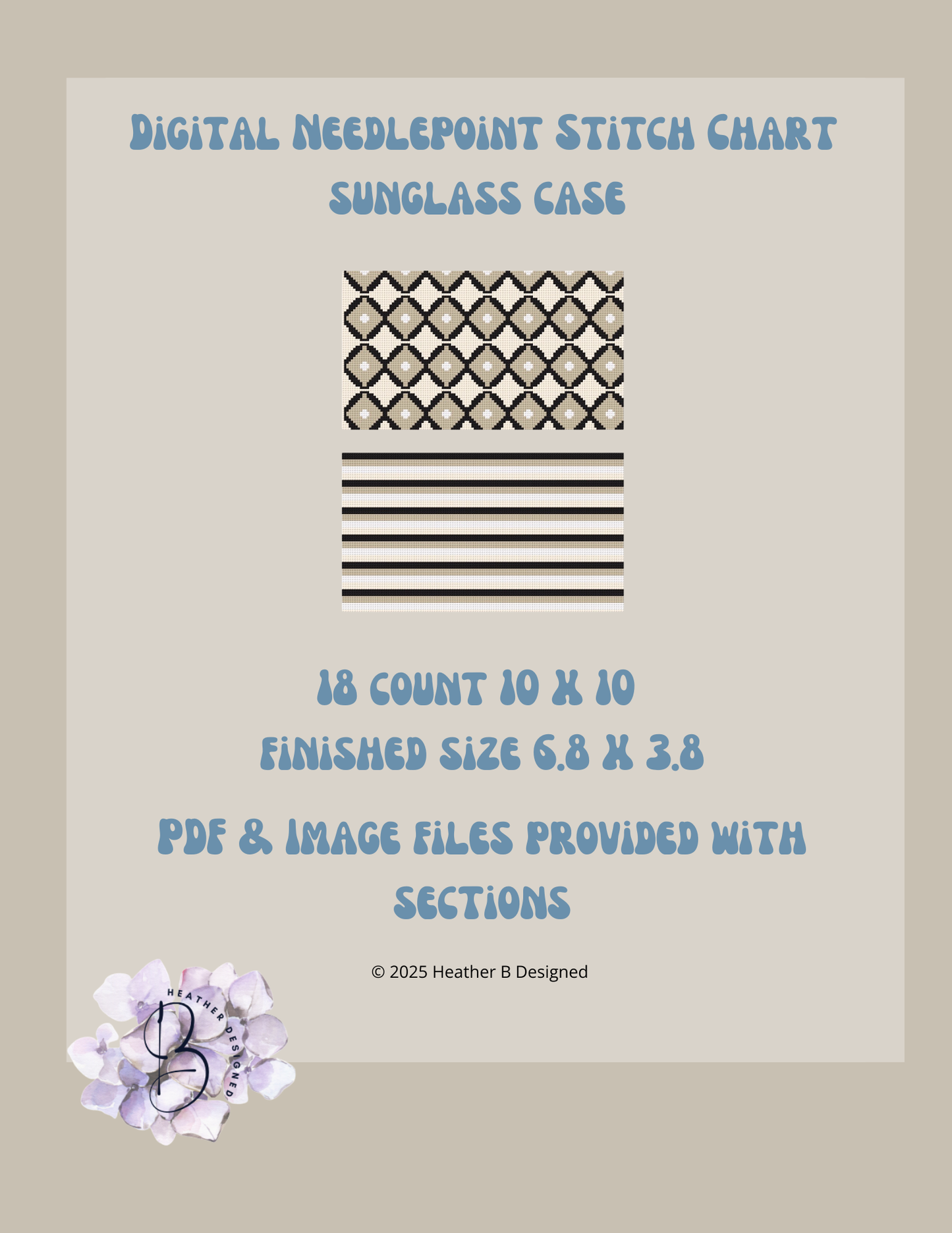 Sunglass Case Beige Black Digital Needlepoint Chart | Digital Stitch Chart PDF for Needlepoint Canvas