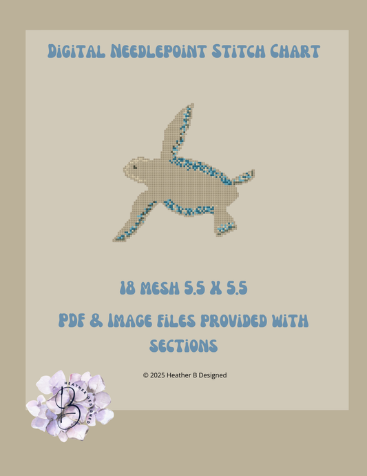 Turtle Digital Needlepoint Chart | Digital Stitch Chart PDF for Needlepoint Canvas