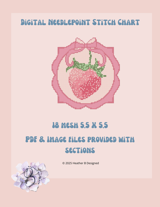 Strawberry Plate Digital Needlepoint Chart | Digital Stitch Chart PDF for Needlepoint Canvas