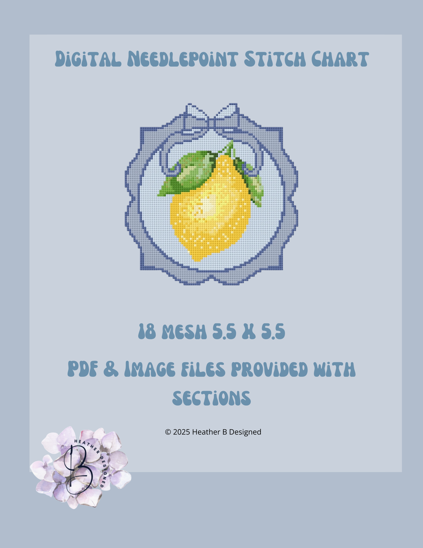 Lemon Plate Digital Needlepoint Chart | Digital Stitch Chart PDF for Needlepoint Canvas