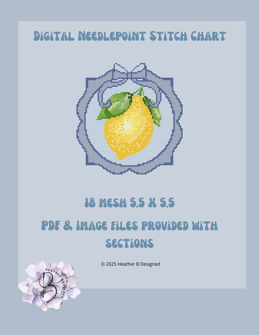 Lemon Plate Digital Needlepoint Chart | Digital Stitch Chart PDF for Needlepoint Canvas