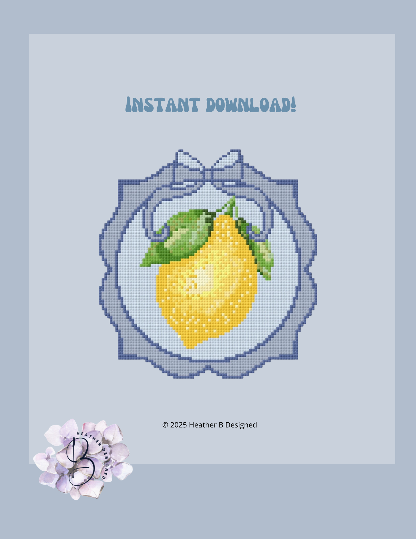 Lemon Plate Digital Needlepoint Chart | Digital Stitch Chart PDF for Needlepoint Canvas