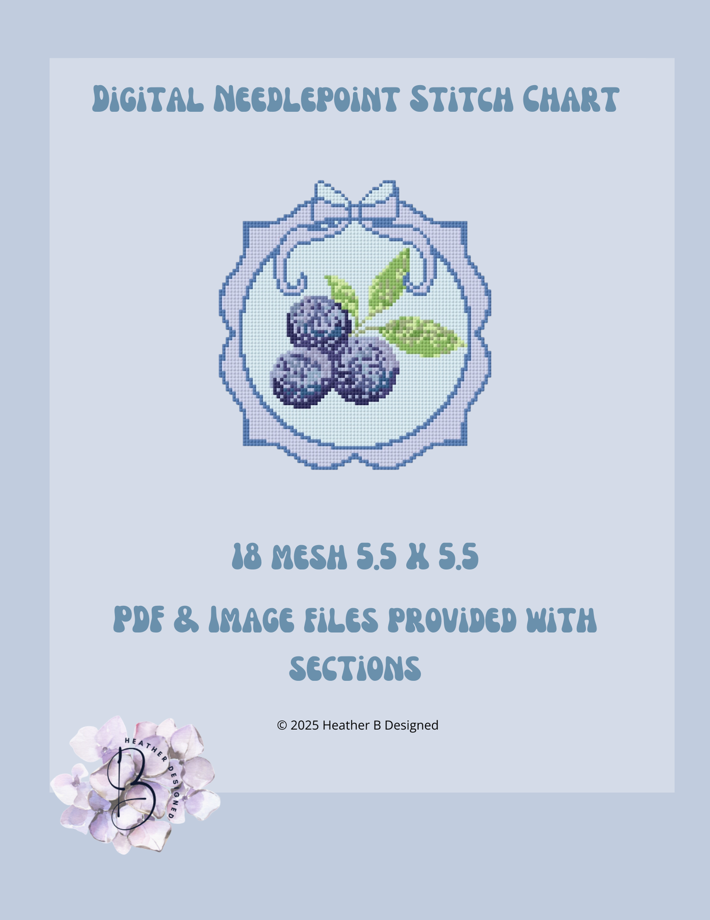 Blueberry Plate Digital Needlepoint Chart | Digital Stitch Chart PDF for Needlepoint Canvas
