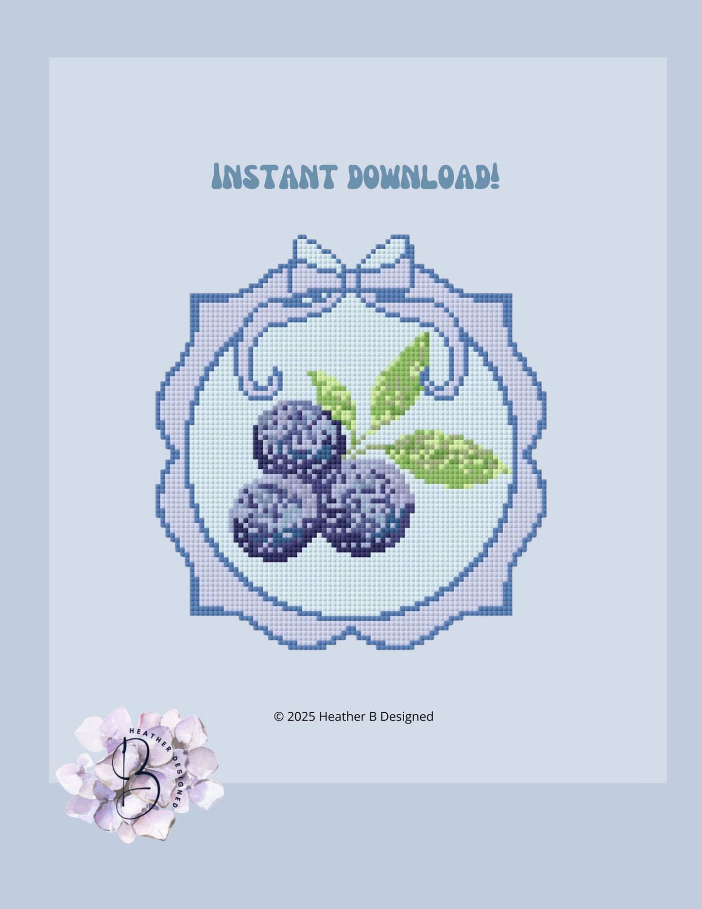 Blueberry Plate Digital Needlepoint Chart | Digital Stitch Chart PDF for Needlepoint Canvas
