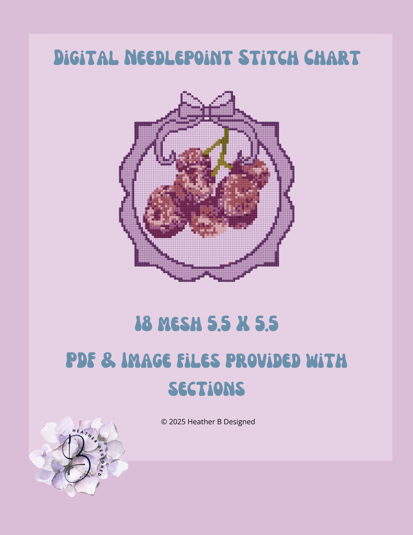Grape Plate Digital Needlepoint Chart | Digital Stitch Chart PDF for Needlepoint Canvas
