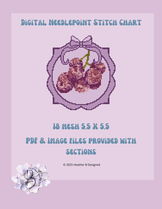 Grape Plate Digital Needlepoint Chart | Digital Stitch Chart PDF for Needlepoint Canvas