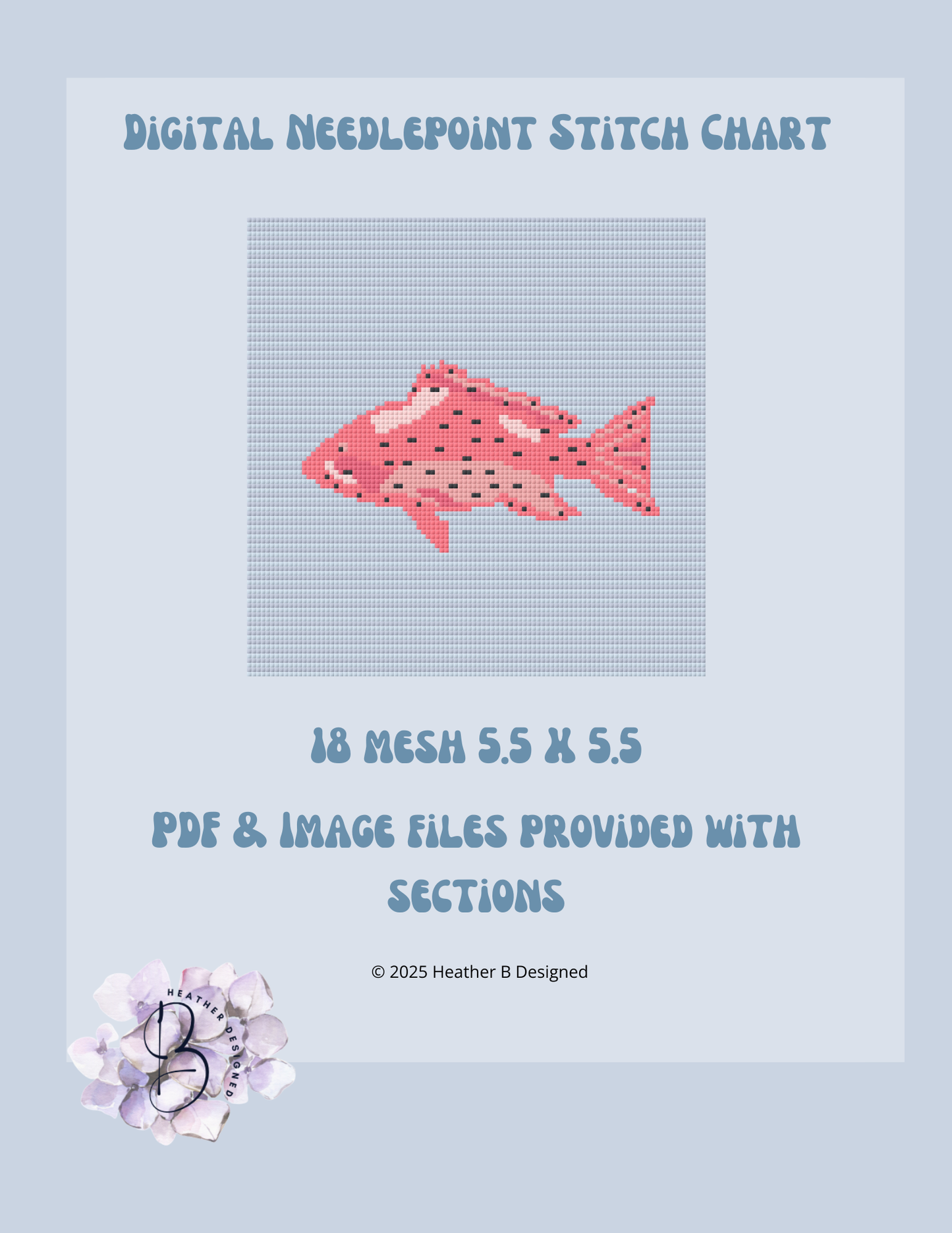 Snapper Fish Digital Needlepoint Chart | Digital Stitch Chart PDF for Needlepoint Canvas