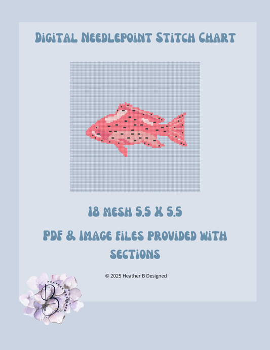 Snapper Fish Digital Needlepoint Chart | Digital Stitch Chart PDF for Needlepoint Canvas