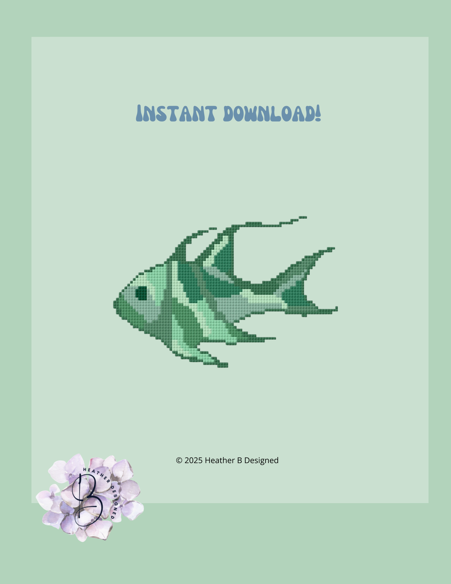 Green Fish Digital Needlepoint Chart | Digital Stitch Chart PDF for Needlepoint Canvas