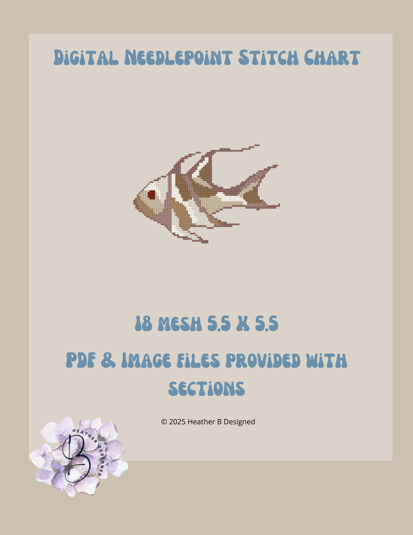 Brown Fish Digital Needlepoint Chart | Digital Stitch Chart PDF for Needlepoint Canvas