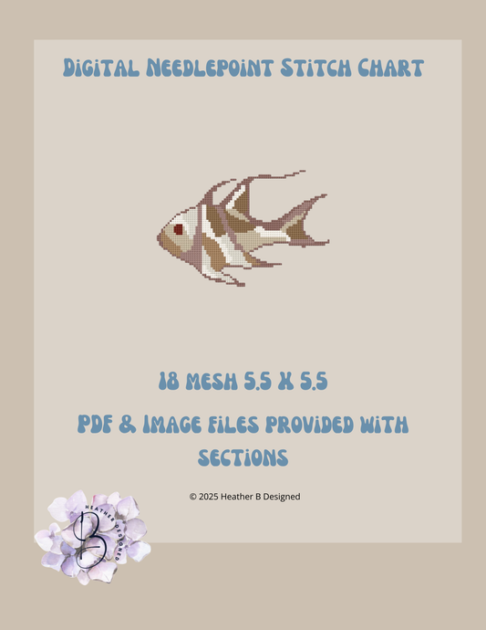 Brown Fish Digital Needlepoint Chart | Digital Stitch Chart PDF for Needlepoint Canvas
