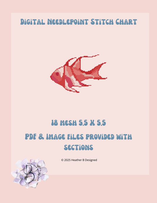 Red Fish Digital Needlepoint Chart | Digital Stitch Chart PDF for Needlepoint Canvas