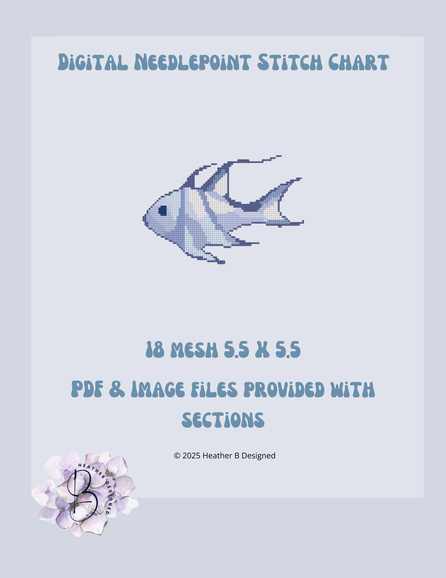 Blue Fish Digital Needlepoint Chart | Digital Stitch Chart PDF for Needlepoint Canvas