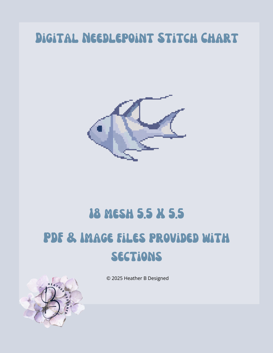Blue Fish Digital Needlepoint Chart | Digital Stitch Chart PDF for Needlepoint Canvas