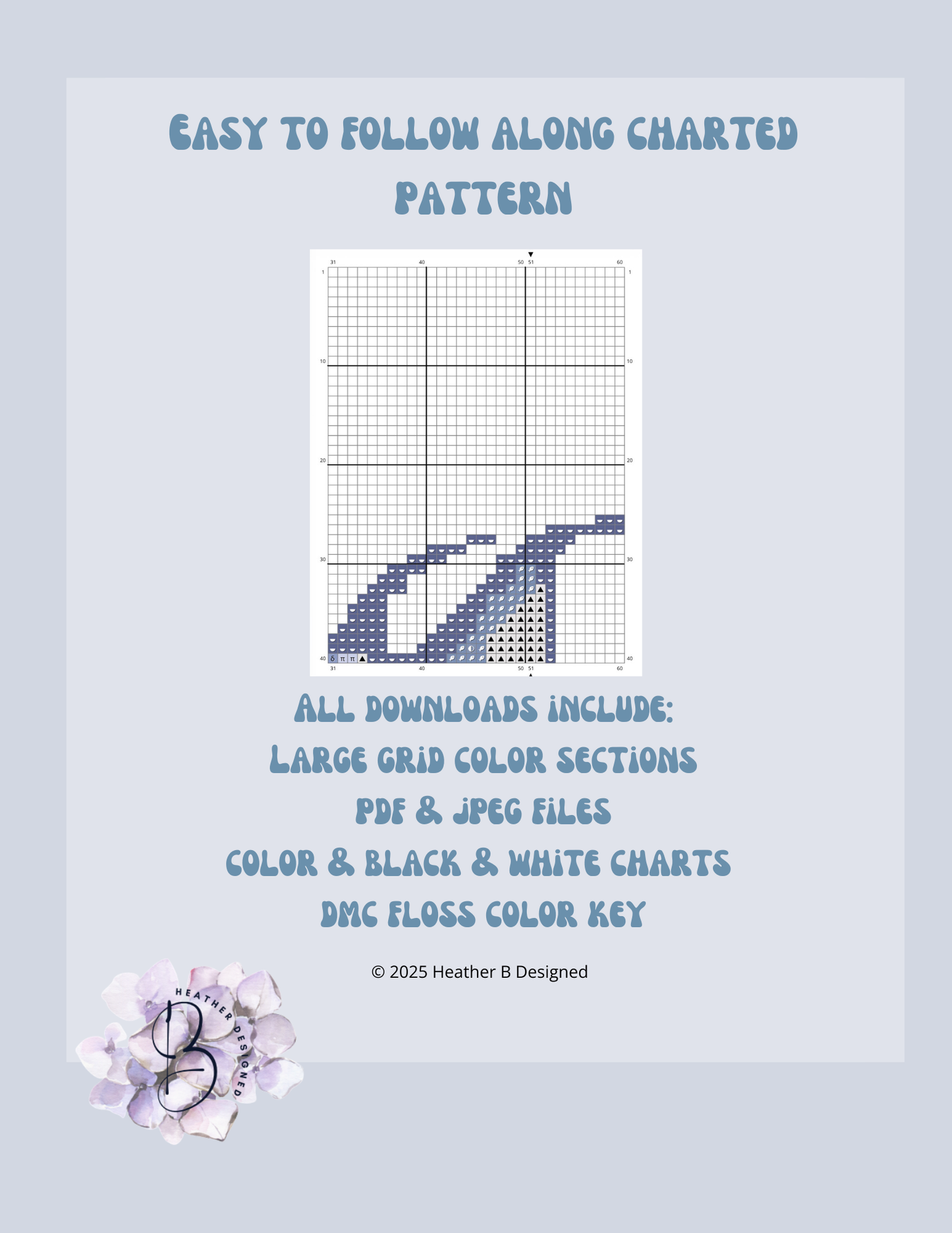 Blue Fish Digital Needlepoint Chart | Digital Stitch Chart PDF for Needlepoint Canvas