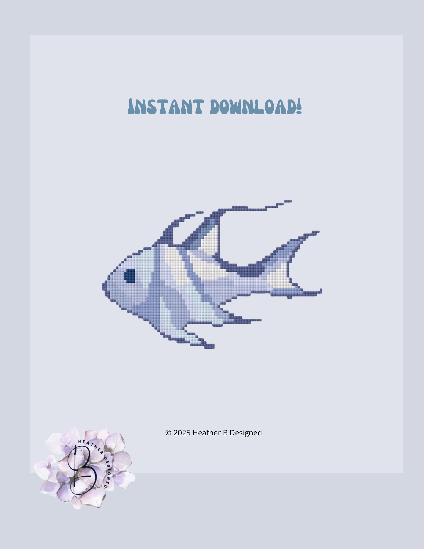 Blue Fish Digital Needlepoint Chart | Digital Stitch Chart PDF for Needlepoint Canvas