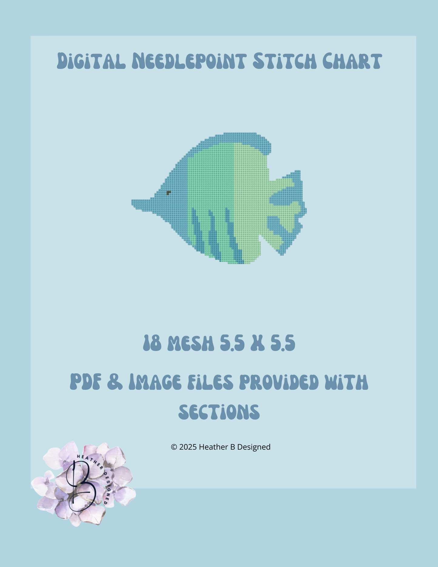 Blowfish Digital Needlepoint Chart | Digital Stitch Chart PDF for Needlepoint Canvas