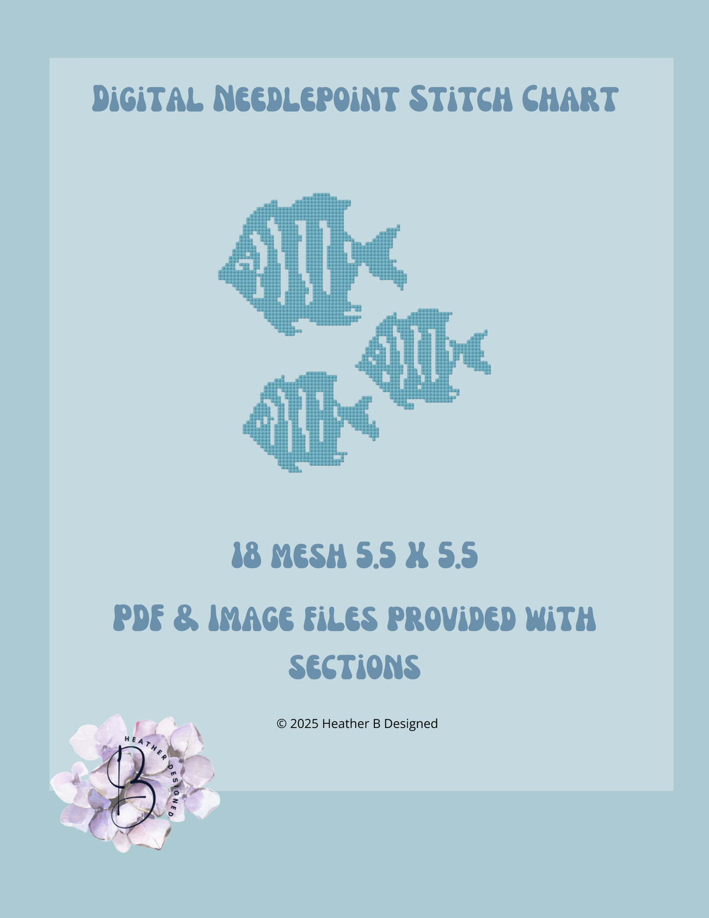 Fish School Digital Needlepoint Chart | Digital Stitch Chart PDF for Needlepoint Canvas