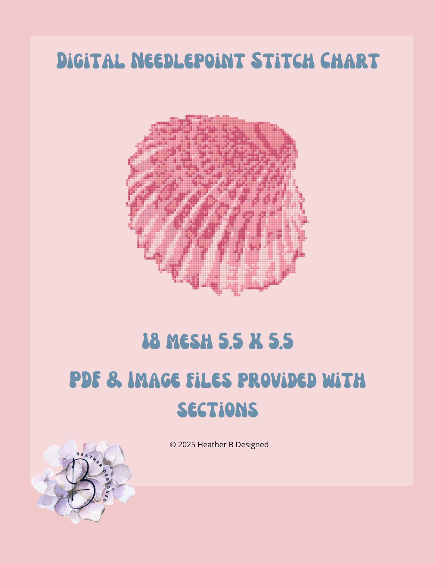 Pink Sea Shell Digital Needlepoint Chart | Digital Stitch Chart PDF for Needlepoint Canvas