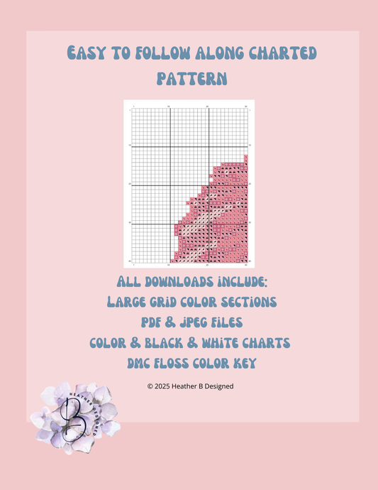Pink Sea Shell Digital Needlepoint Chart | Digital Stitch Chart PDF for Needlepoint Canvas