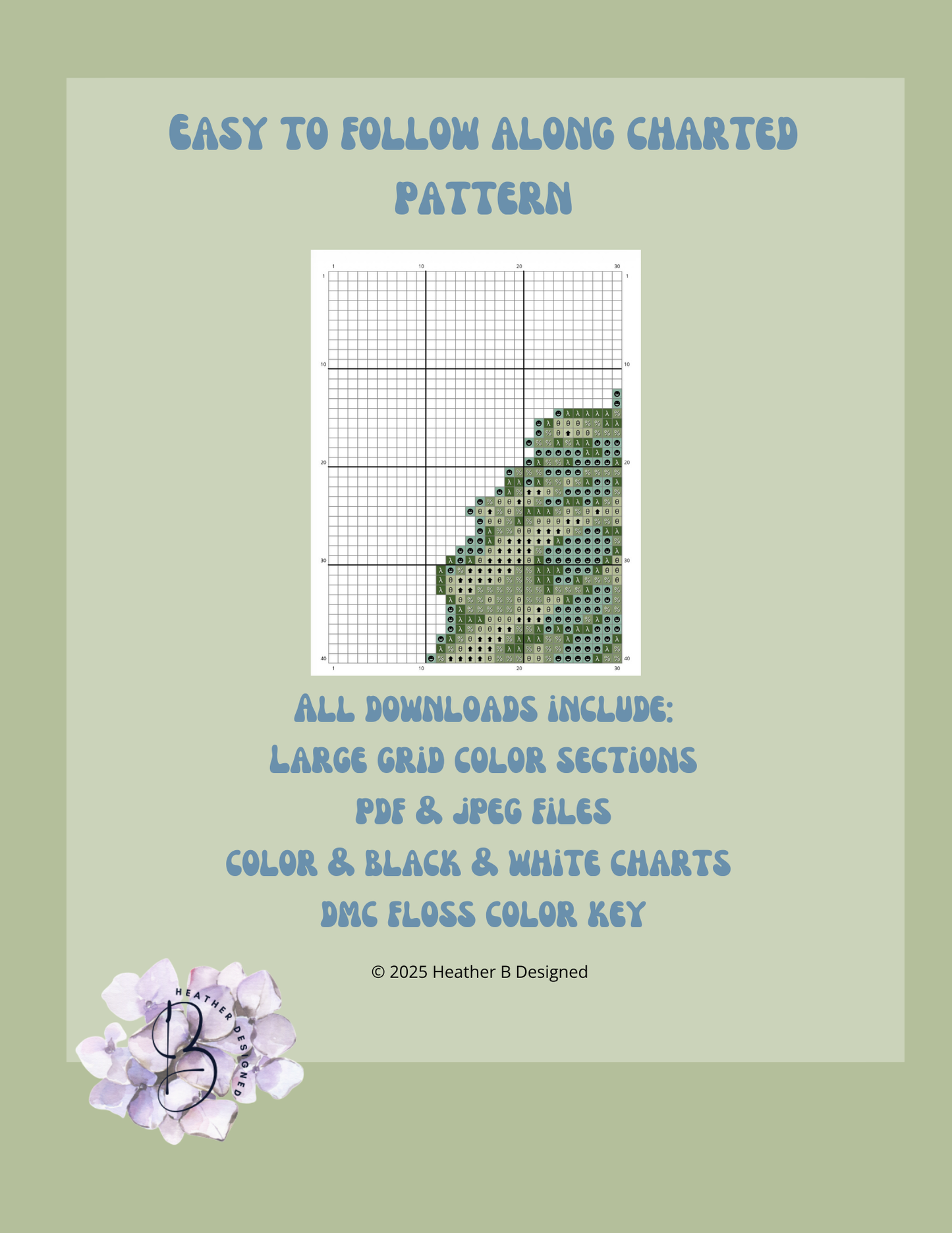 Green Clam Digital Needlepoint Chart | Digital Stitch Chart PDF for Needlepoint Canvas